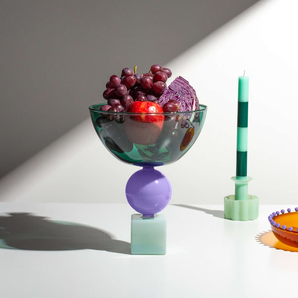 Geo Bowl in Teal, Lilac + Jade filled with fruit