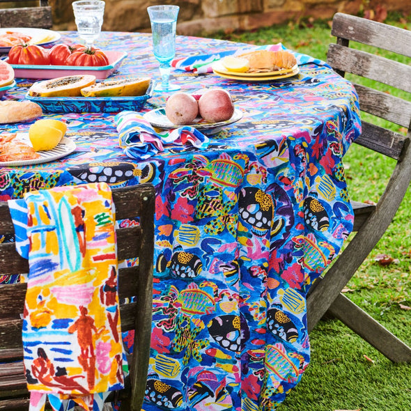 Kip&Co X Ken Done Barrier Reef Garden Linen Tablecloth