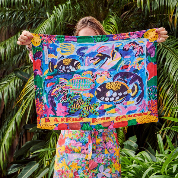 Kip&Co X Ken Done Barrier Reef Garden Linen Tea Towel