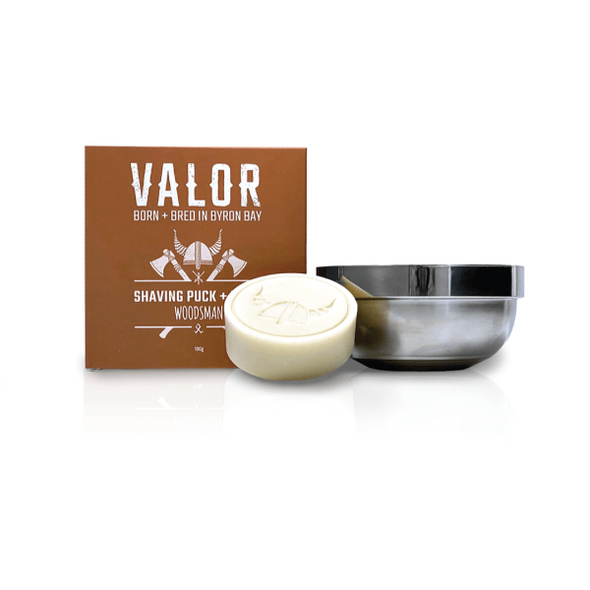 Shaving Soap Puck in WOODSMAN + Steel Bowl by Valor