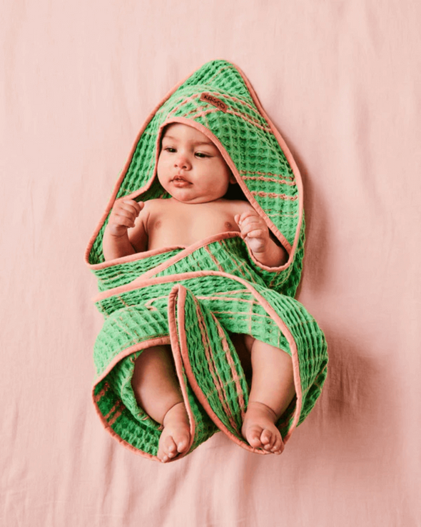 Split Pea Tartan Waffle Baby Towel