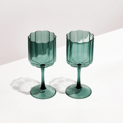 Wave Wine Glass Set in Teal