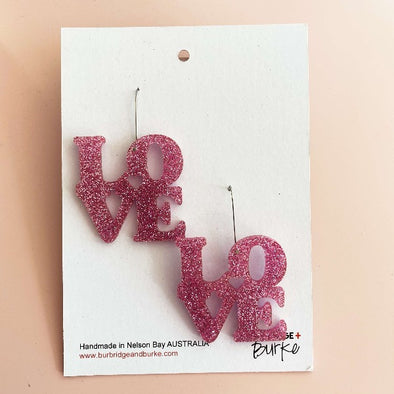 Glitter pink love dangles